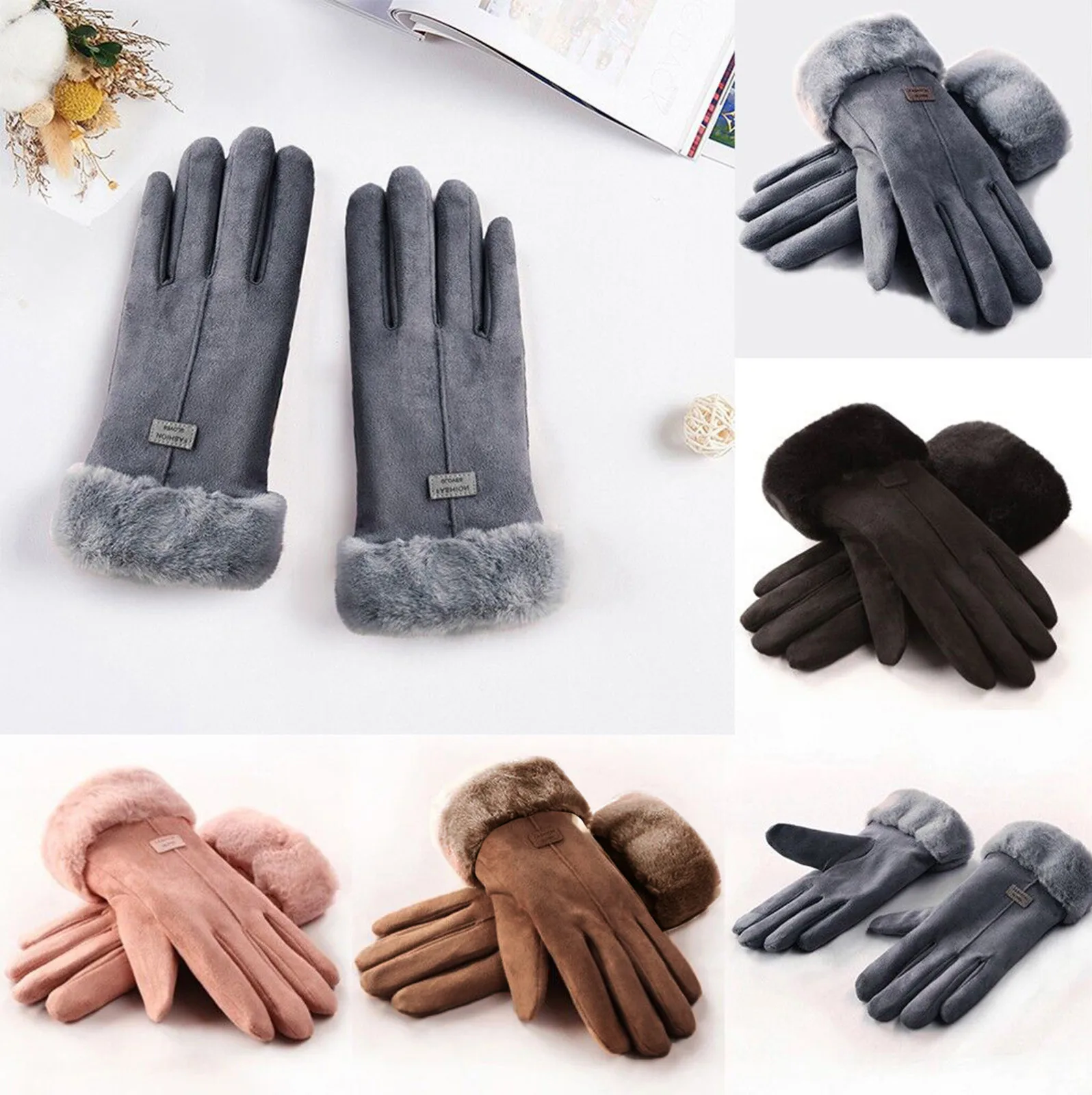 

Women Winter Gloves Heat Warm Full Finger Glove Cotton пеѬаки женские Outdoor Driving Christmas New Year Solid Color Guantes